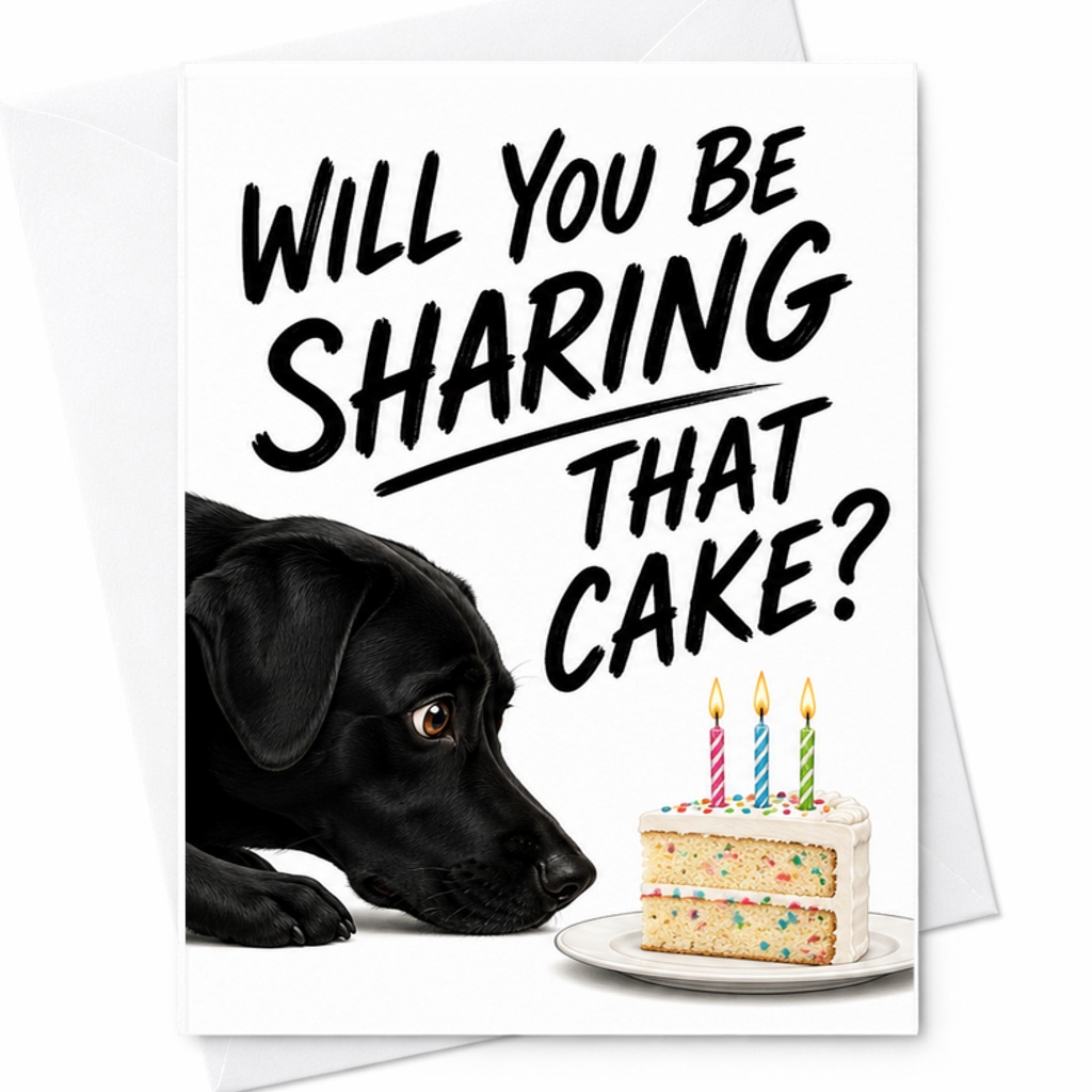 Will You Be Sharing That Cake? Funny Birthday Card Dog Lover Cute Greeting Card For Friends Family Celebration Humor C2414