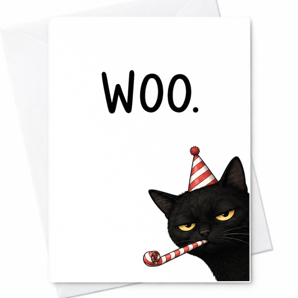 Woo. Funny Birthday Card Cat Party Hat Cute Animal Humor Celebration Card For Cat Lovers Friends Family Fun Greeting C2416