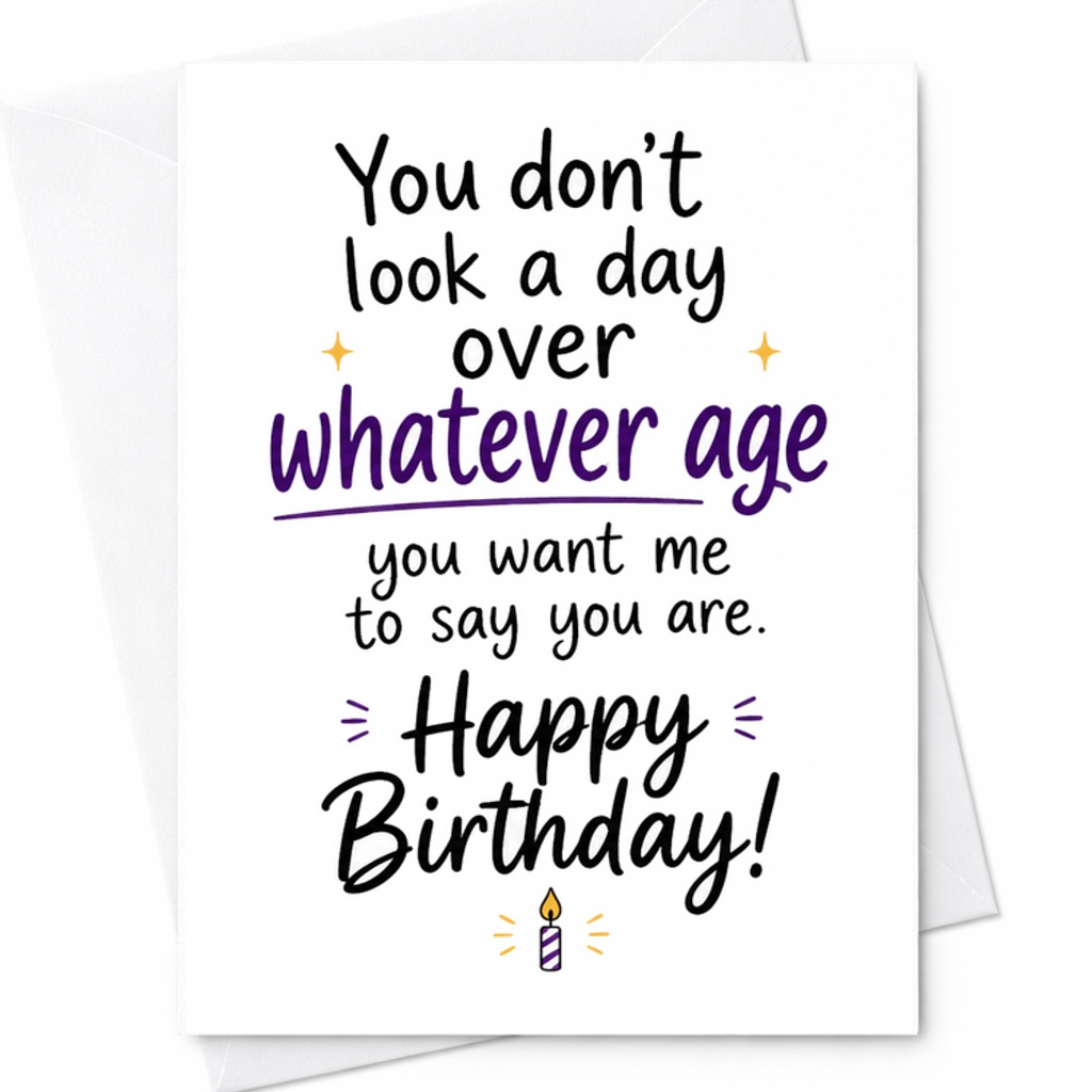 You Don'T Look A Day Over Whatever Age Funny Birthday Card Happy Birthday Card For Him Her Friends Unique Celebration C2418