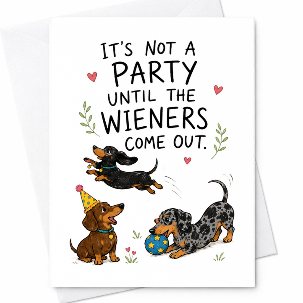 It'S Not A Party Until The Wieners Come Out Funny Dachshund Birthday Card Dog Lovers Cute Party Theme Greeting Card C2420
