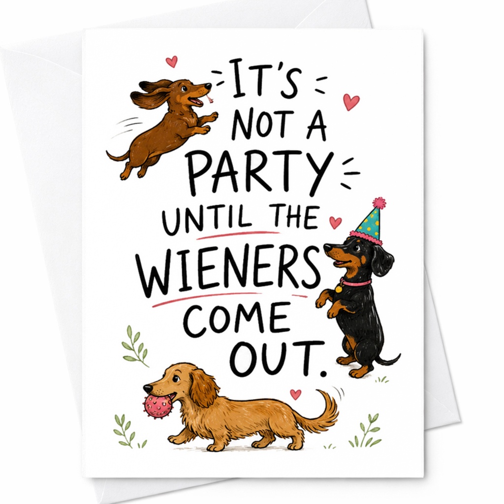 It'S Not A Party Until The Wieners Come Out Funny Birthday Card Dog Lovers Cute Dachshund Party Celebration Card For Friends C2421