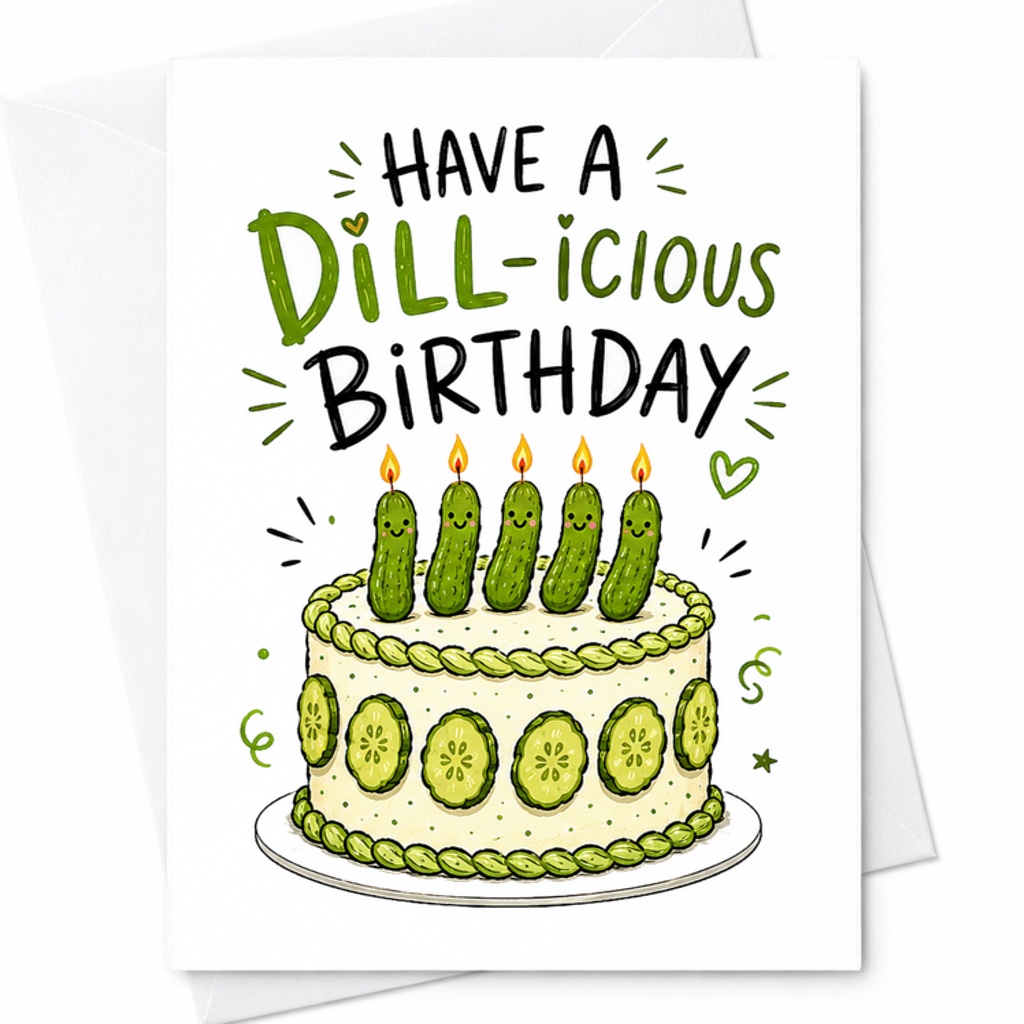 Have A Dill-Icious Birthday Funny Birthday Card Cucumber Pickle Theme Hilarious Greeting For Friends Family Celebration C2422