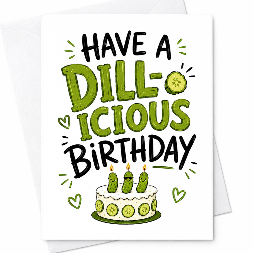 Have A Dill-Icious Birthday Funny Birthday Card Pickle Theme Cute Greeting Card For Friends Family Celebration Humor C2423