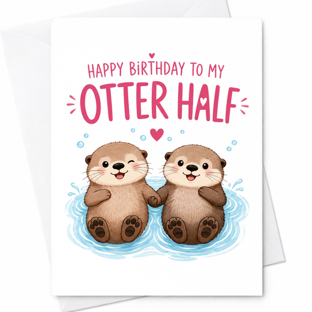Happy Birthday To My Otter Half Cute Birthday Card For Partner Romantic Animal Illustration Adorable Otters Birthday Card C2425
