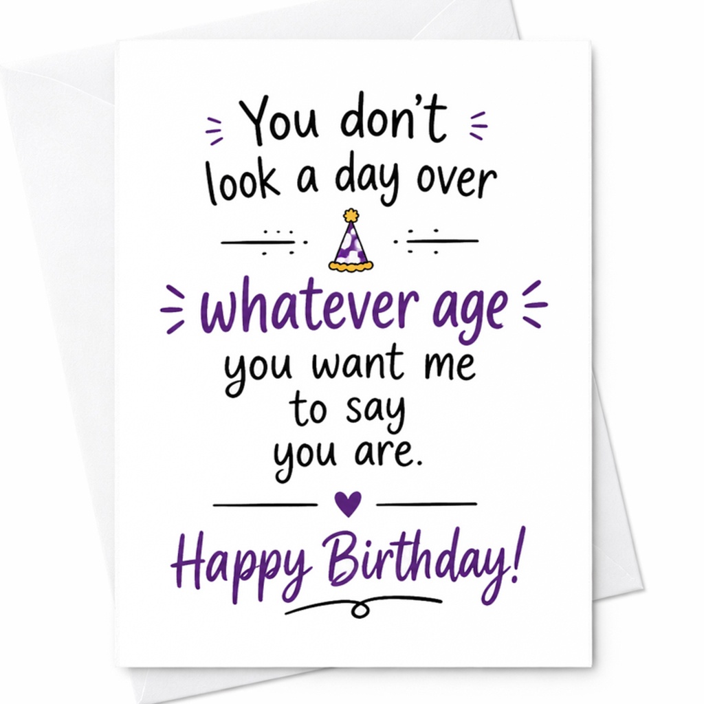 You Don'T Look A Day Over Whatever Age You Want Me To Say You Are Happy Birthday Card Funny Birthday Card For Friends Family C2419