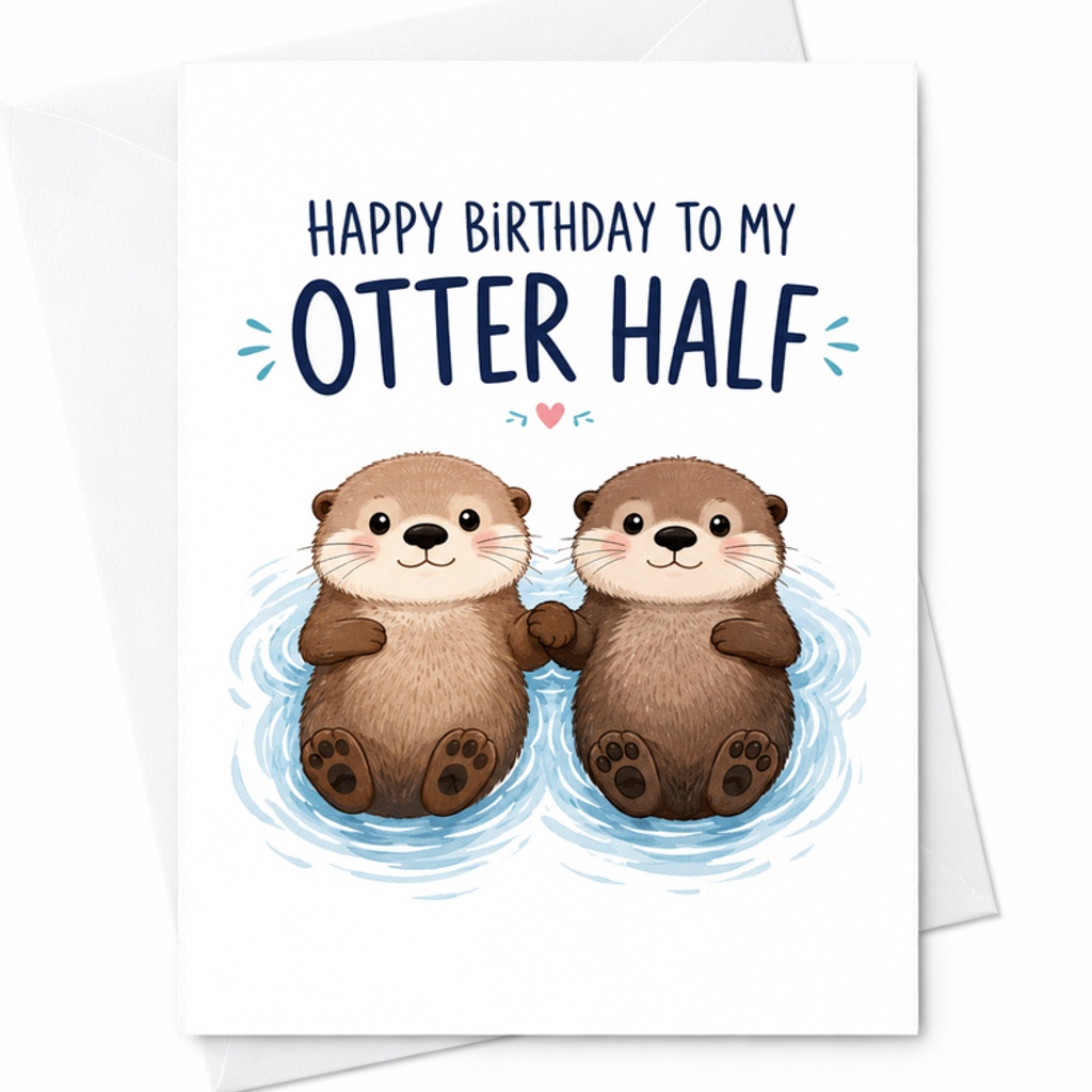 Happy Birthday To My Otter Half Cute Birthday Card For Boyfriend Girlfriend Husband Wife Adorable Animal Couple Love Card C2424