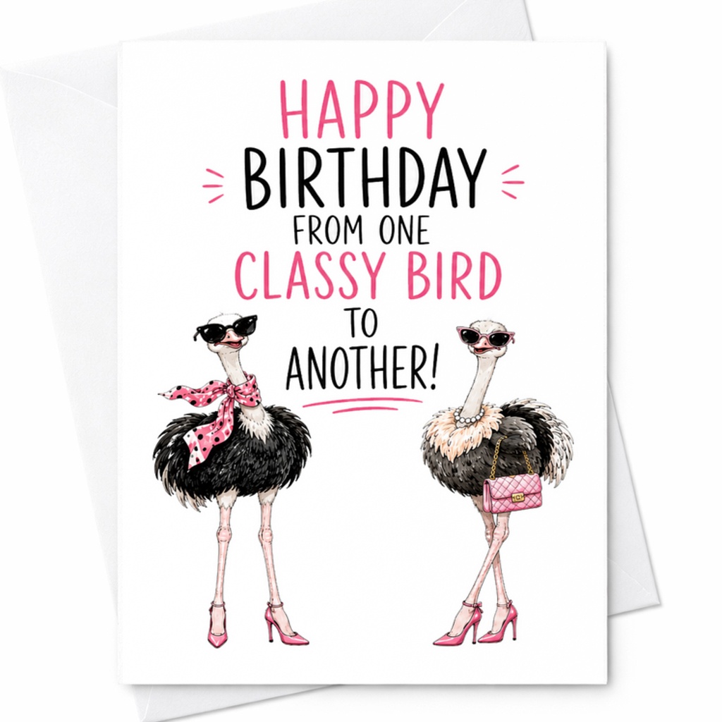 Happy Birthday From One Classy Bird To Another Funny Birthday Card Animal Theme Ostrich Design For Friends Family Celebration C2430