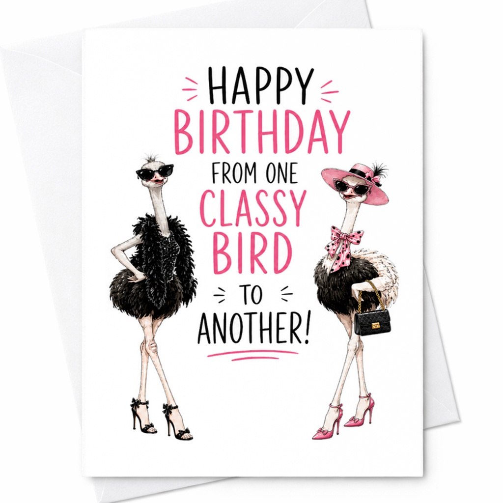 Happy Birthday From One Classy Bird To Another Birthday Card Funny Ostrich Theme Cute Animal Design For Her Friend Sister C2431