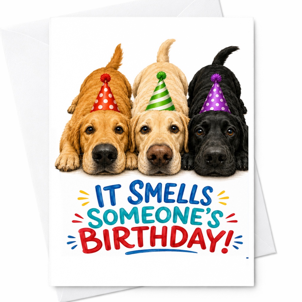 It Smells Someone'S Birthday! Funny Dog Birthday Card Cute Cartoon Dogs Party Hat Pet Lovers Celebration Card For Friends C2432