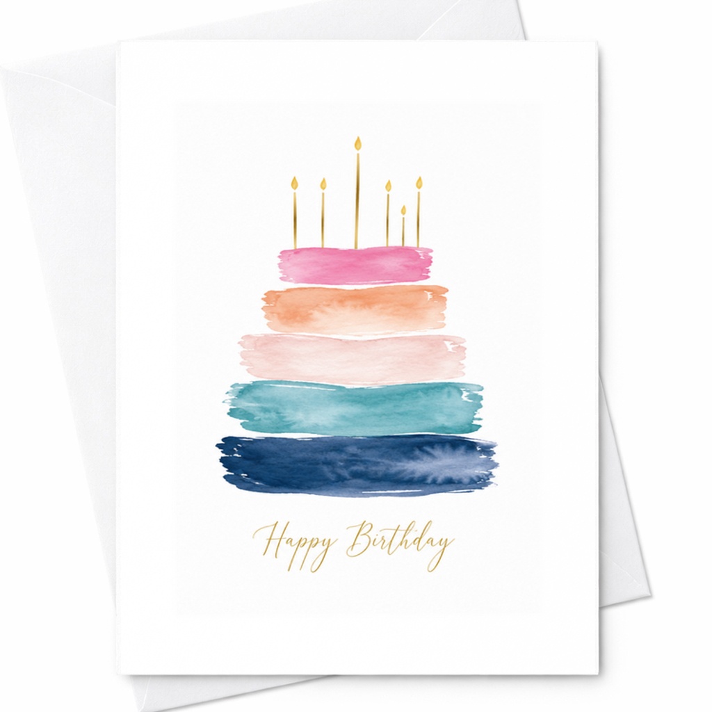 Happy Birthday Watercolor Cake Birthday Card Colorful Artistic Design For Friends Family Celebration Includes Envelope C2439