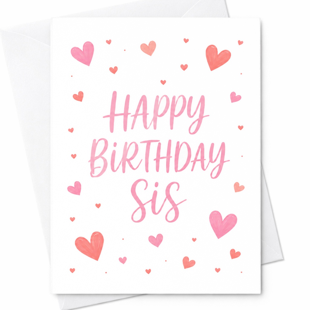 Happy Birthday Sis Card Cute Birthday Card For Sister With Hearts Sweet Birthday Greeting For Her From Brother Or Sister C2443