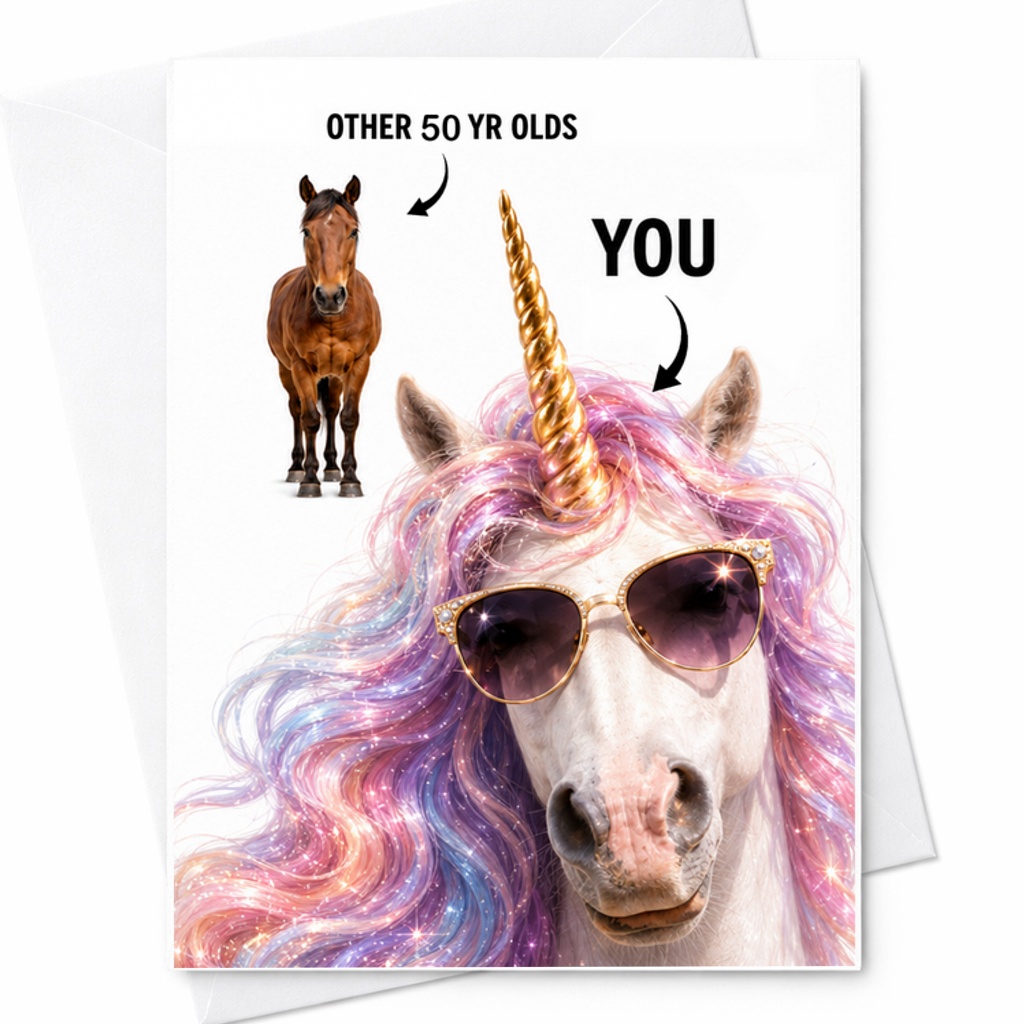 Other 50 Yr Olds You Funny Unicorn Birthday Card Humorous 50th Birthday Celebration For Friend Or Family Unique Greeting Card C2449