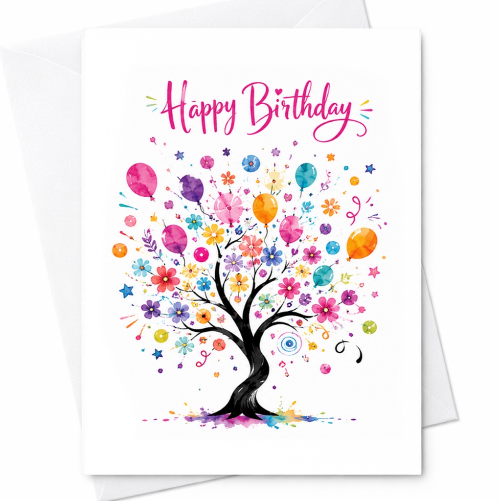 Happy Birthday Colorful Tree Birthday Card Set With Envelopes For Friends Family Teachers Colleagues Fun Celebration Greeting C2441