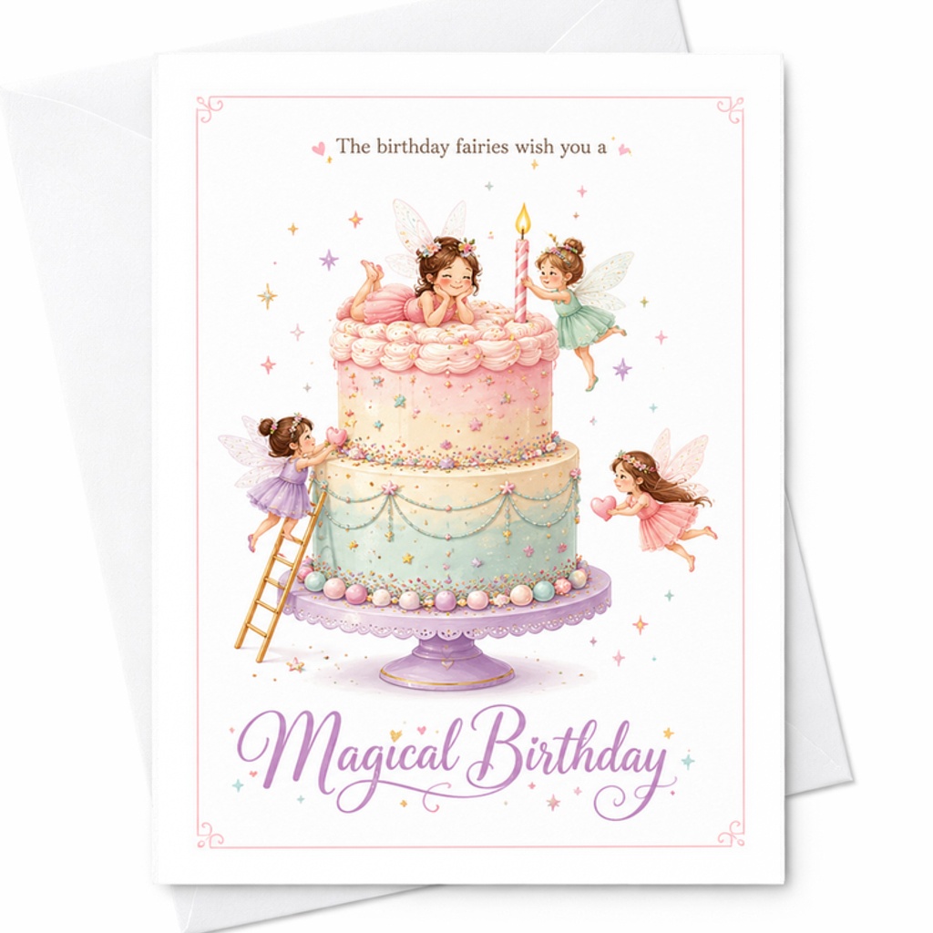 Magical Birthday Card Fairy Theme Pop Up Cake Light Music Happy Birthday Greeting Card For Kids With Enchanting Design C2445