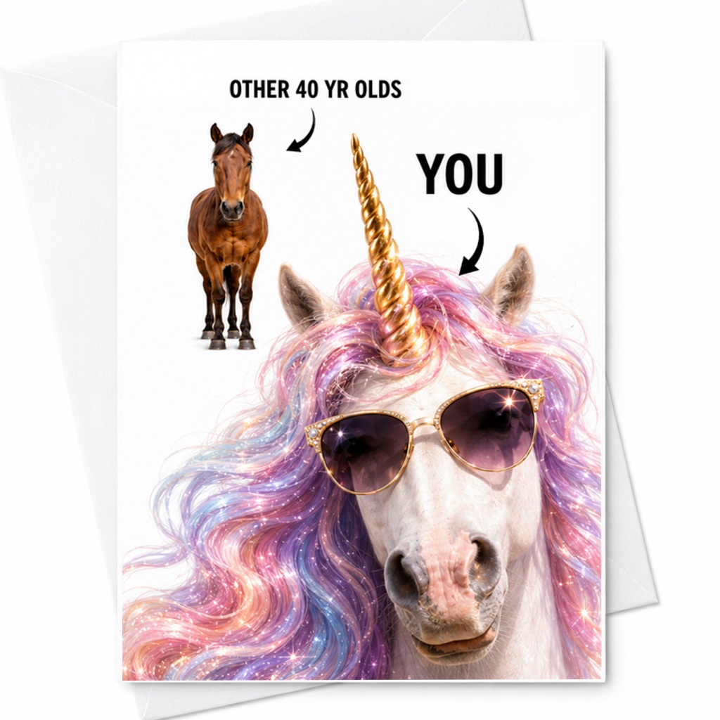 Other 40 Yr Olds You Funny Birthday Card Unicorn Humor For Friends Turning 40 Celebration Cute Animal Design With Envelopes C2447