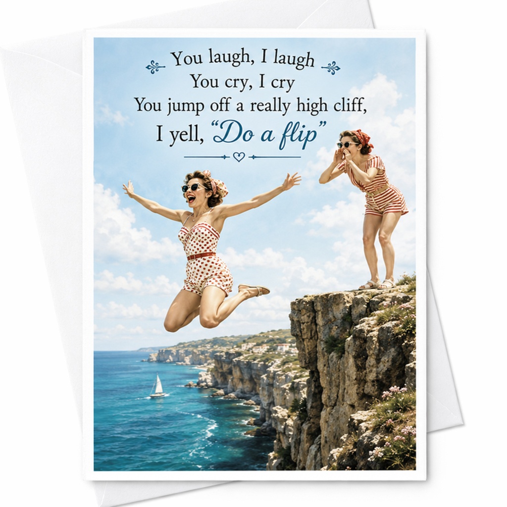 You Laugh I Laugh You Cry I Cry You Jump Off A Really High Cliff I Yell Do A Flip Funny Birthday Card For Friends Humor C2454