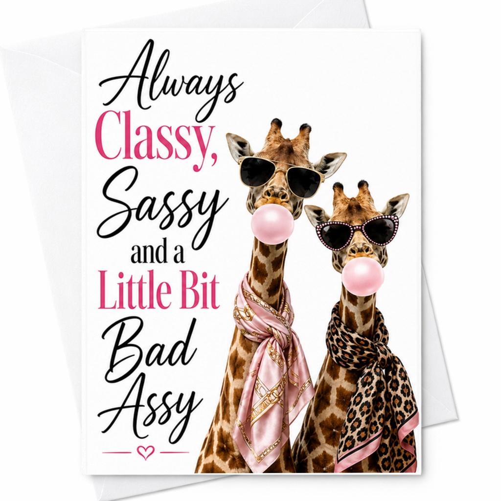 Always Classy Sassy And A Little Bit Bad Assy Birthday Card Funny Giraffe Illustration For Best Friend Sister Female Friend C2464