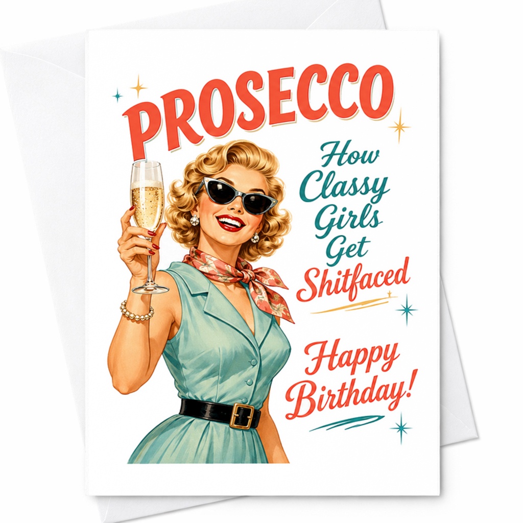 Prosecco How Classy Girls Get Shitfaced Happy Birthday Card Funny Birthday Card For Wife Girlfriend Best Friend Sister C2458