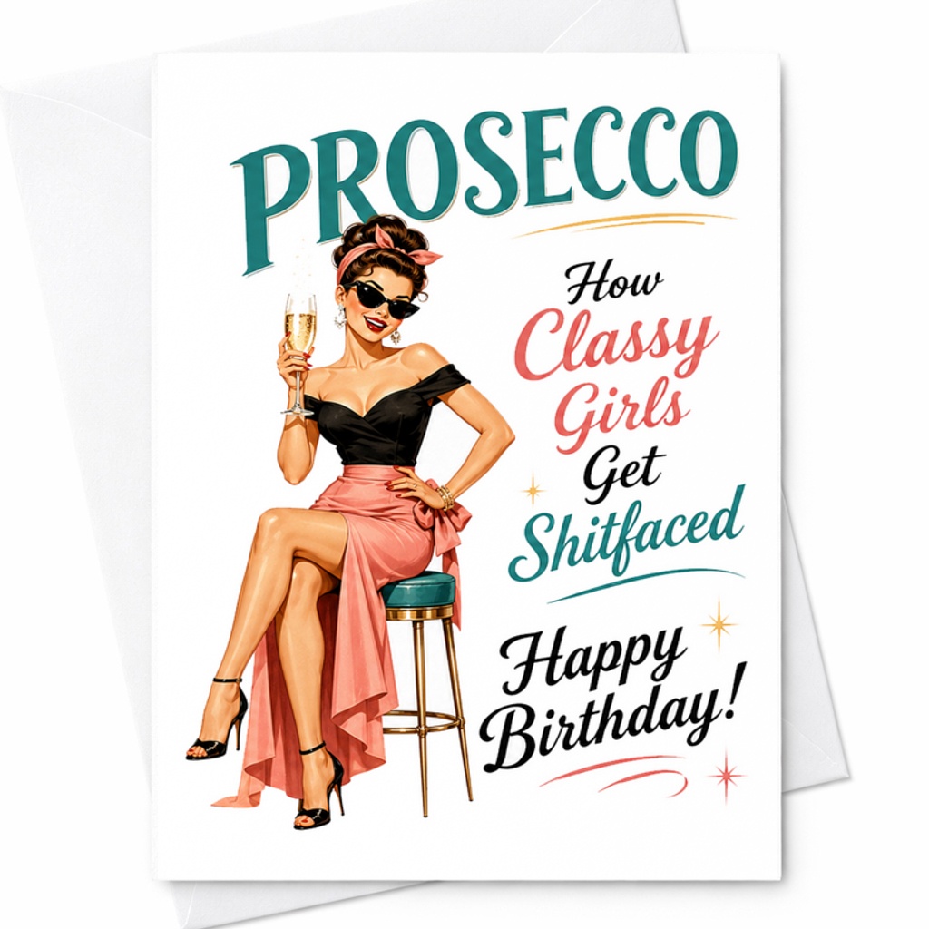 Prosecco How Classy Girls Get Shitfaced Happy Birthday Card Funny Birthday Card For Friends Women Celebration Party Humor C2459