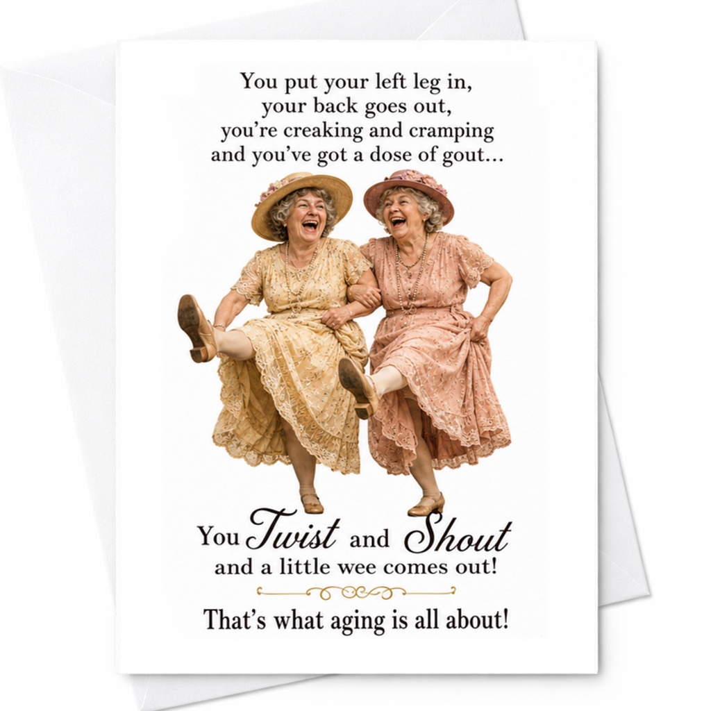 You Twist And Shout And A Little Wee Comes Out Funny Birthday Card Senior Lady Aging Humor Milestone Celebration Greeting C2460