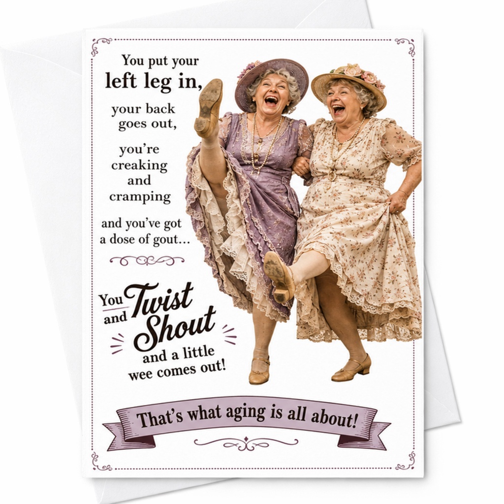You Put Your Left Leg In Twist And Shout That'S What Aging Is All About Funny Birthday Card For Seniors Vintage Humor C2461