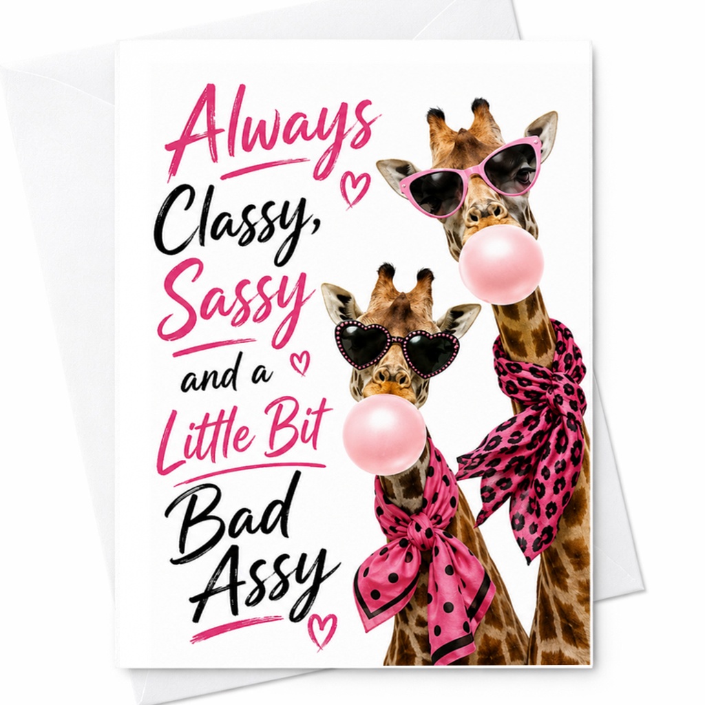 Always Classy Sassy And A Little Bit Bad Assy Funny Greeting Card Set Birthday Thank You Graduation Friends Cute Giraffe C2465