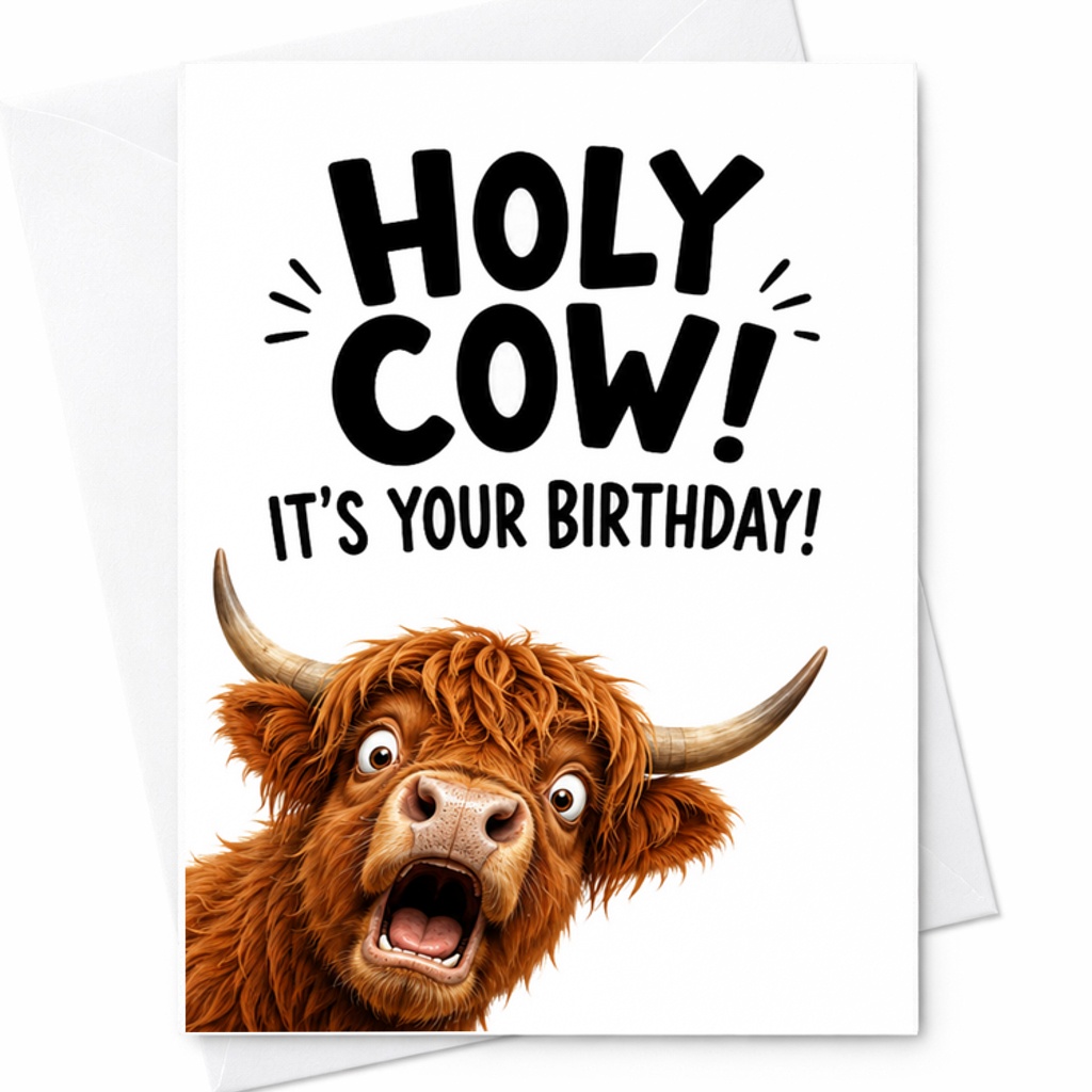 Holy Cow! It'S Your Birthday Funny Highland Cow Birthday Card Animal Lover Gift For Him Her Friends Family Cute Animal Card C2475