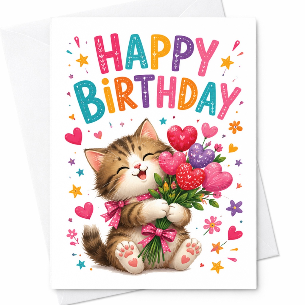 Happy Birthday Cute Cat Birthday Card 3d Pop Up With Blowable Candle Light Music For Women Men Mom Dad Kids Adorable Gift C2479
