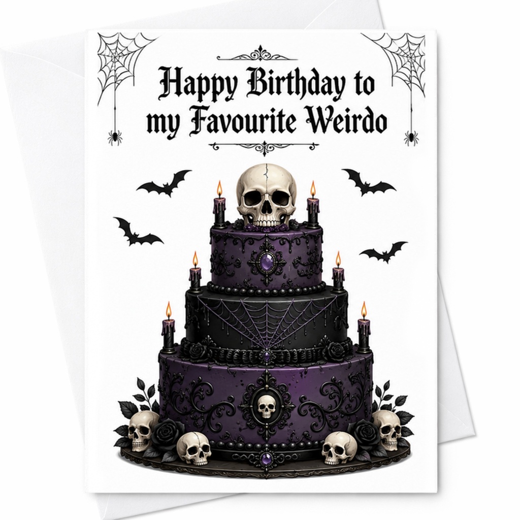 Happy Birthday To My Favourite Weirdo Gothic Birthday Card Funny Skull Bats Design Unique Dark Humor Card For Friends Family C2468