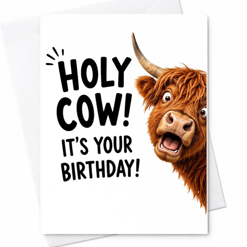 Holy Cow! It'S Your Birthday! Funny Birthday Card Cute Cow Design For Kids Family Friends Unique Animal Lover Greeting Card C2472