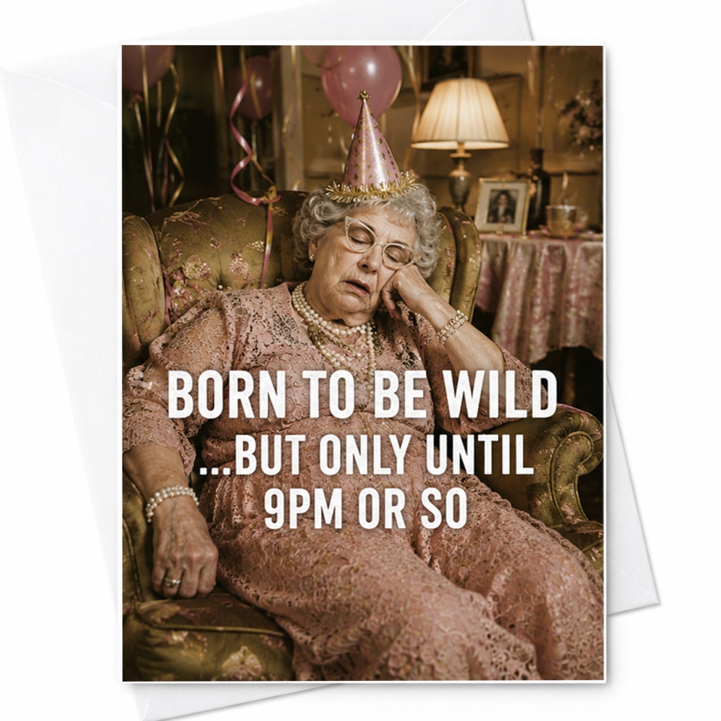 Born To Be Wild But Only Until 9pm Or So Funny Birthday Card For Women Men Grandma Grandpa Humorous Party Celebration C2480