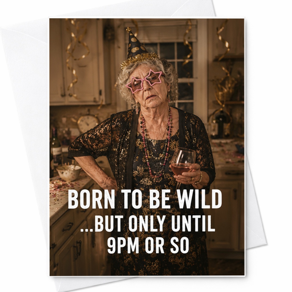 Born To Be Wild ...But Only Until 9pm Or So Funny Birthday Card For Grandma Cute Party Humor For Her Celebration C2481