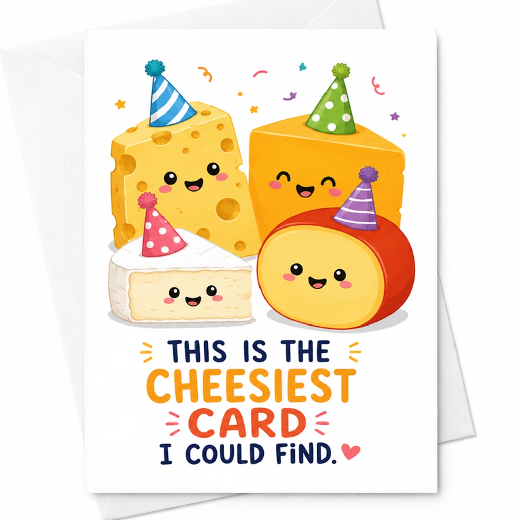This Is The Cheesiest Card I Could Find Funny Birthday Card Cute Cheese Design Party Hat Humor For Friends Family Celebration C2483