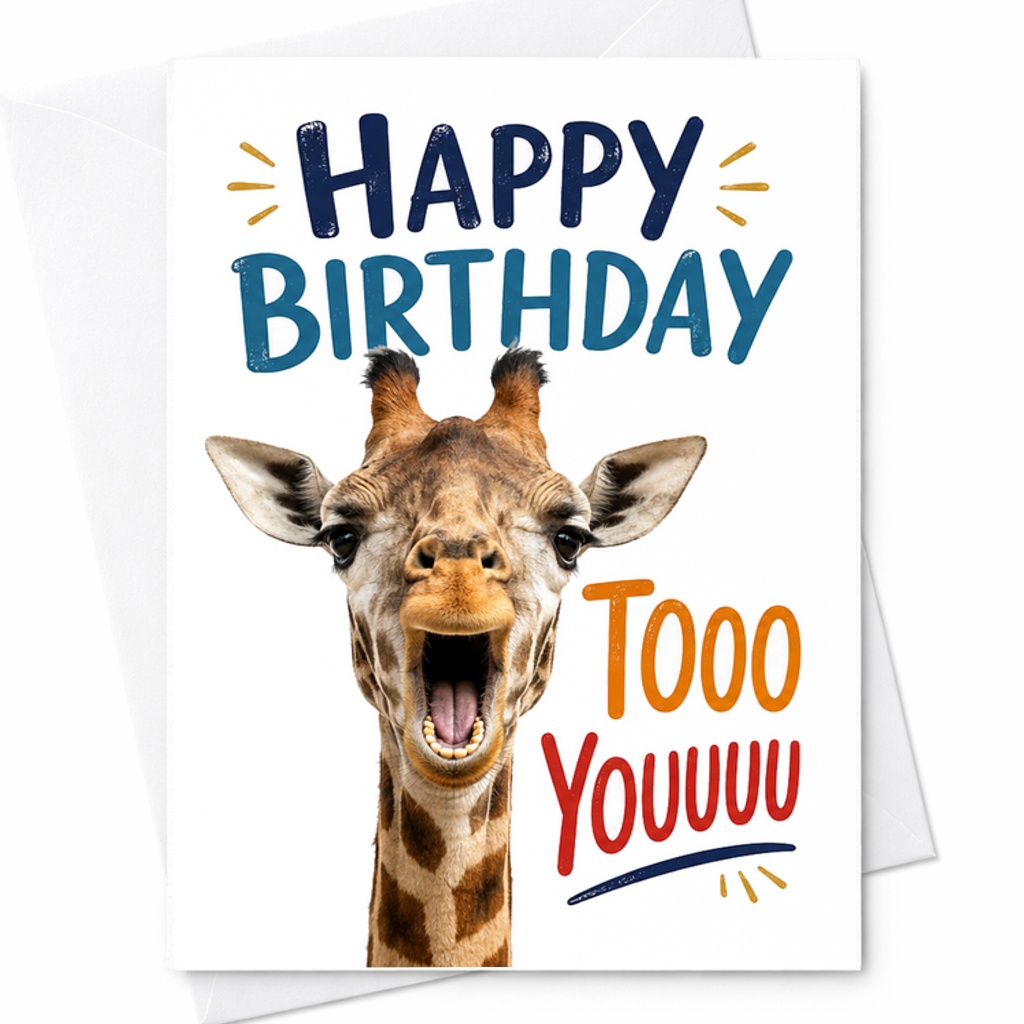 Happy Birthday Tooo Youuuu Funny Birthday Card With Giraffe Design Cute Animal Greeting Card For Kids Adults Celebration C2486