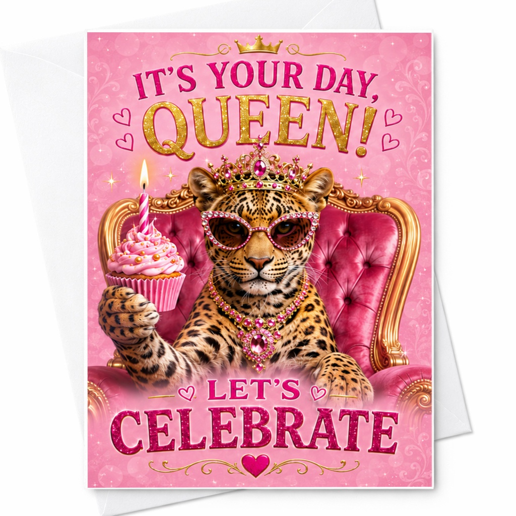 It'S Your Day Queen Let'S Celebrate Birthday Card  Pink Cake Firework 3d Greeting Card For Her Fun Celebration C2493