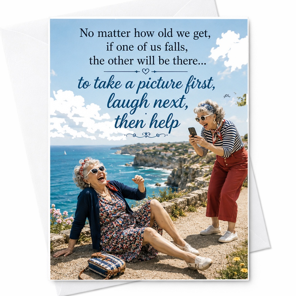 No Matter How Old We Get If One Falls The Other Will Be There Funny Friendship Card Birthday Card For Best Friends Cute Humor C2496