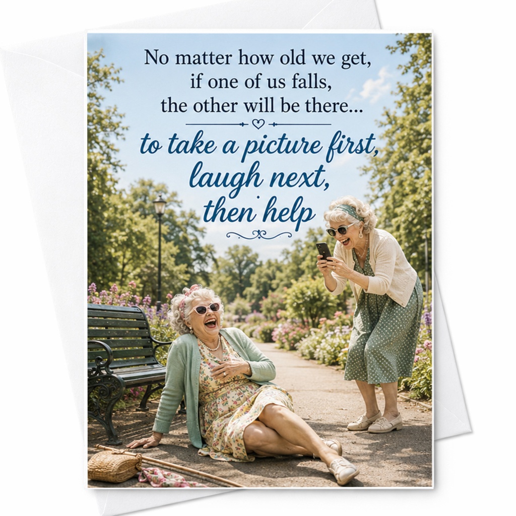 No Matter How Old We Get If One Falls The Other Will Be There Funny Friendship Card Birthday Anniversary Card For Best Friends C2497