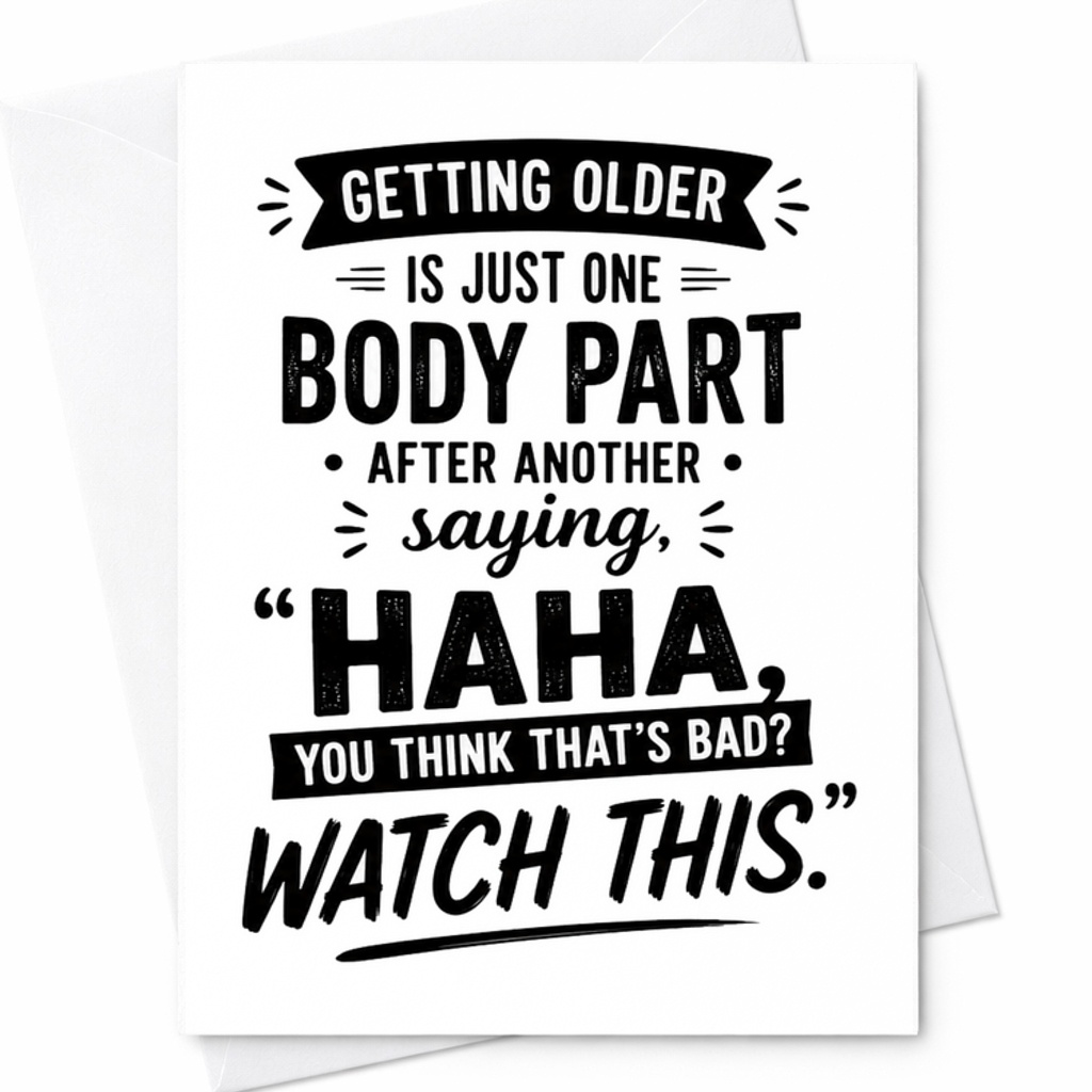 Getting Older Is Just One Body Part After Another Saying Haha You Think That'S Bad Watch This Funny Birthday Card For Dad Mom C2502