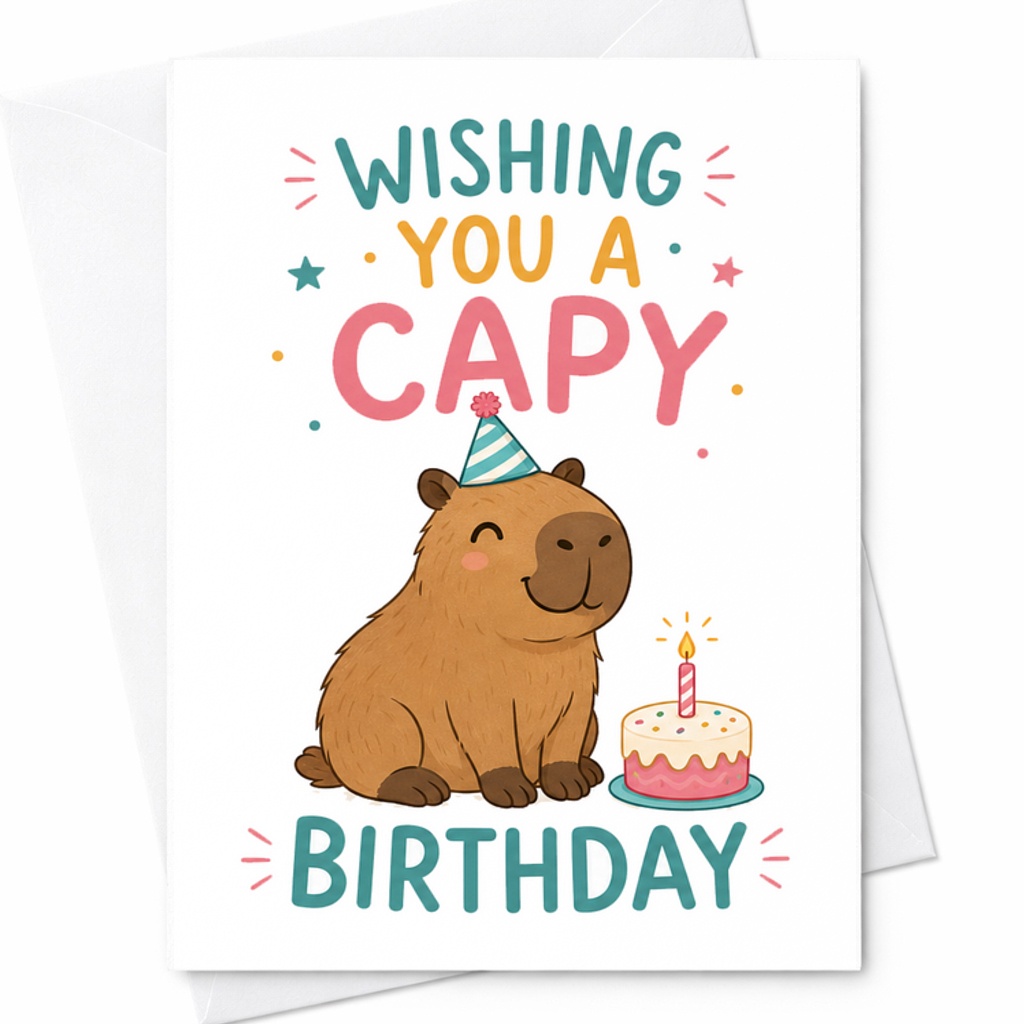 Wishing You A Capy Birthday Cute Birthday Card Capybara Theme Fun Animal Lovers Kids Party Celebration Greeting Card C2504