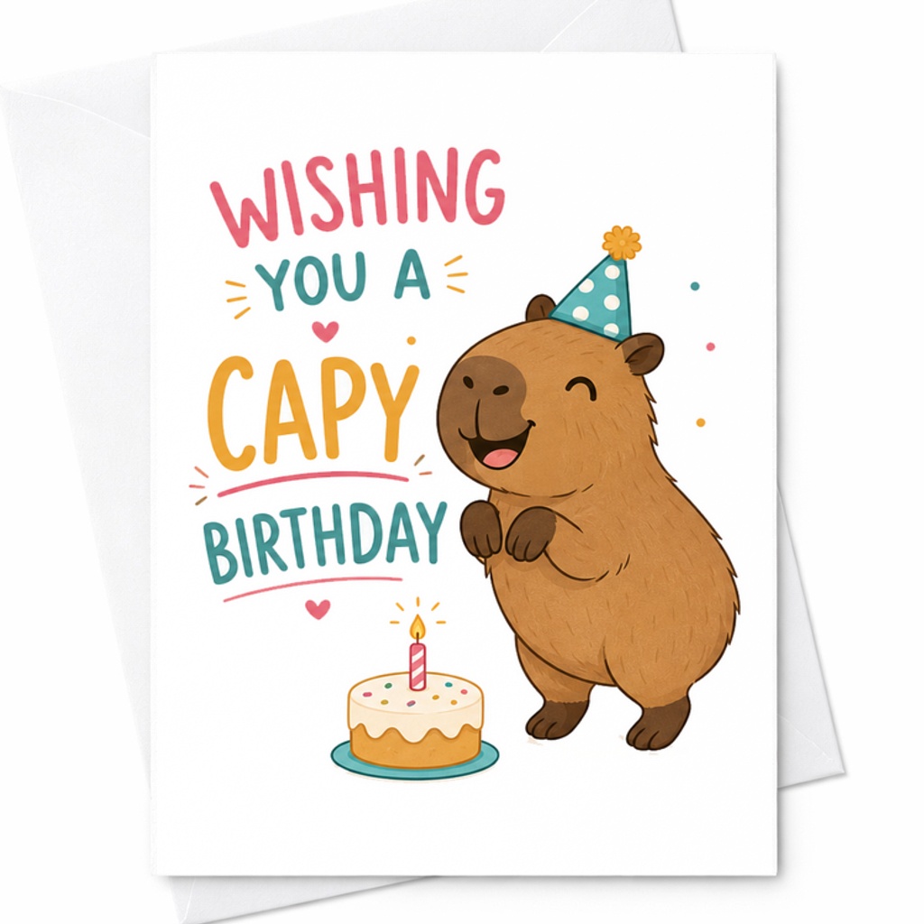 Wishing You A Capy Birthday Cute Birthday Card Capybara Theme Funny Animal Design For Kids Adults Celebration Party Supplies C2503