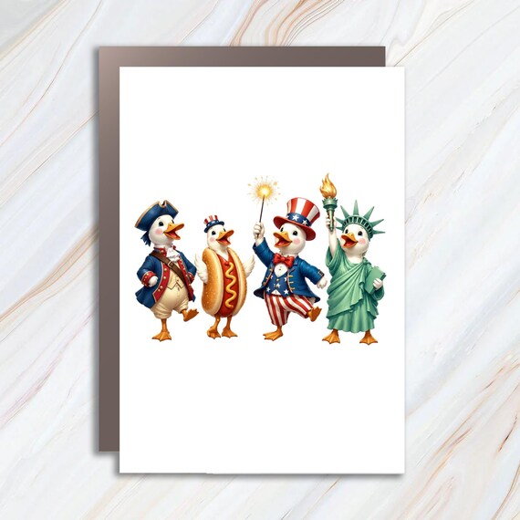 Funny Patriotic Duck Independence Day Card, America Fourth of July Greeting Card, Cute USA Celebration Humor Card JC14