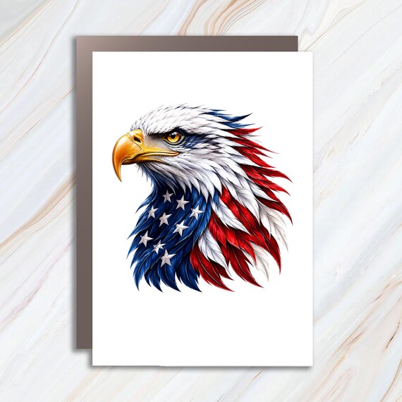 Patriotic Bald Eagle Fourth of July Card, American Freedom Independence Day Greeting Card, USA Pride Patriotic Card JC17