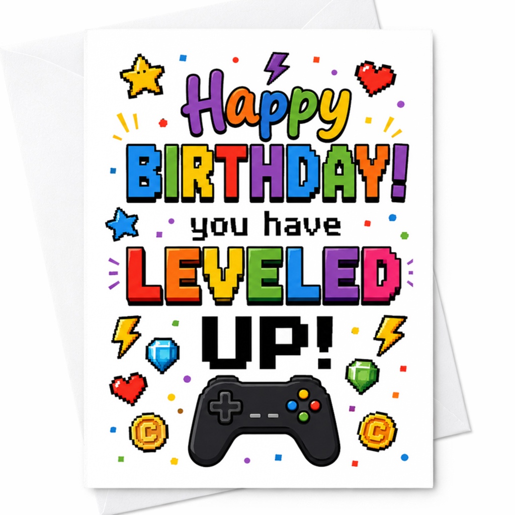 Happy Birthday You Have Leveled Up Birthday Card Gamer Video Game Theme Fun Card For Friends Kids Teens With Game Controller C2507