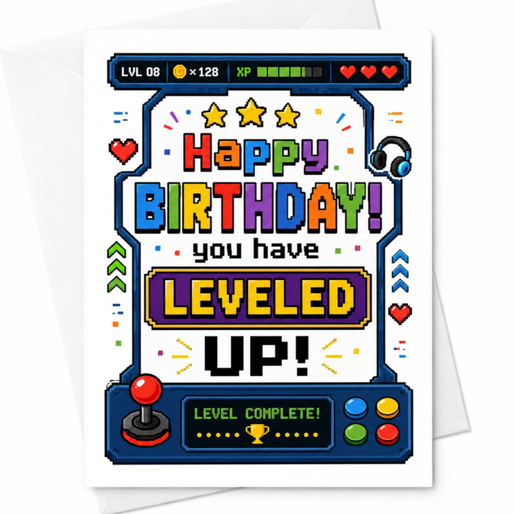 Happy Birthday You Have Leveled Up Birthday Card Funny Gamer Card For Him Her Video Game Theme Birthday Celebration C2508