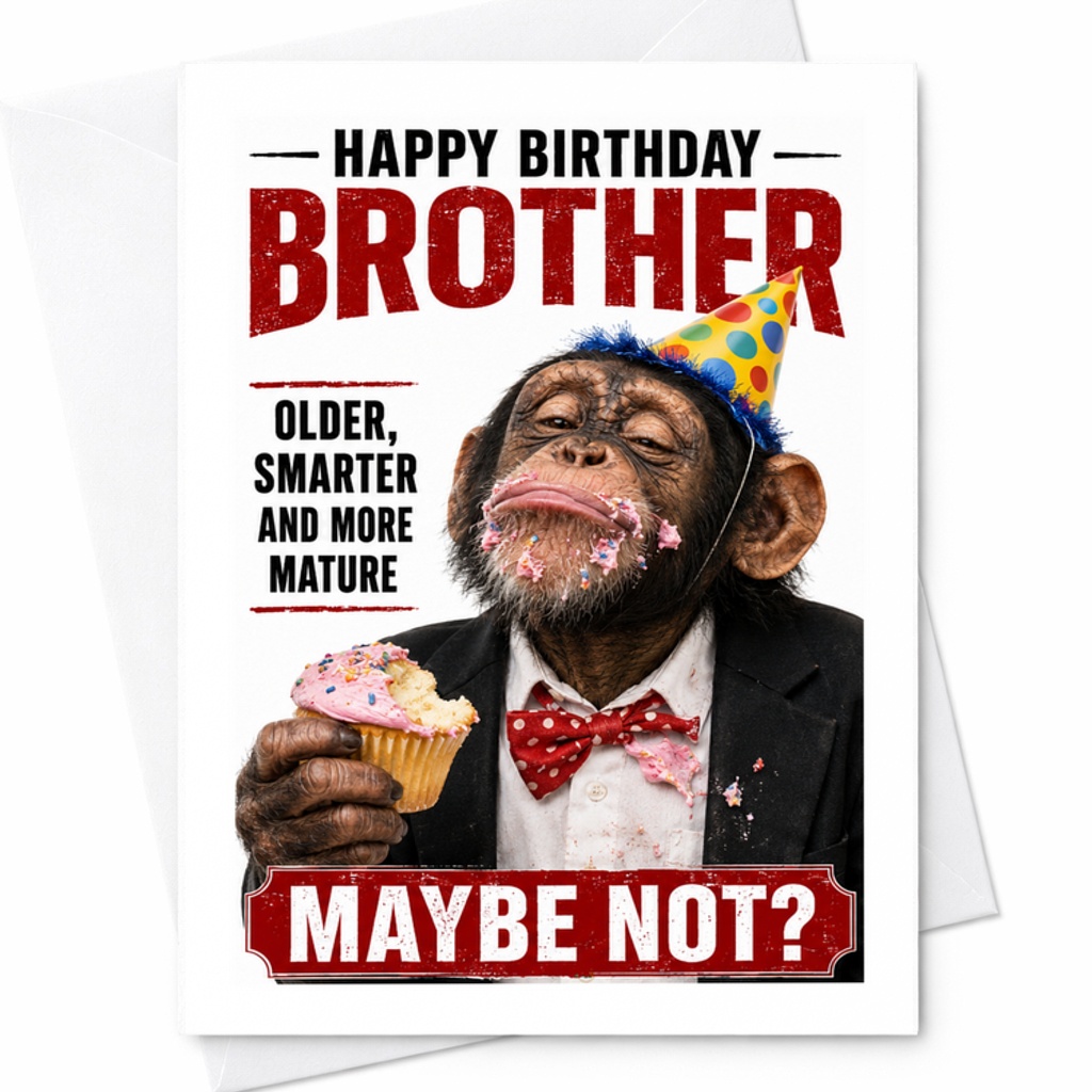Happy Birthday Brother Maybe Not Funny Birthday Card For Brother Older Smarter More Mature Humor With Monkey And Cupcake C2512