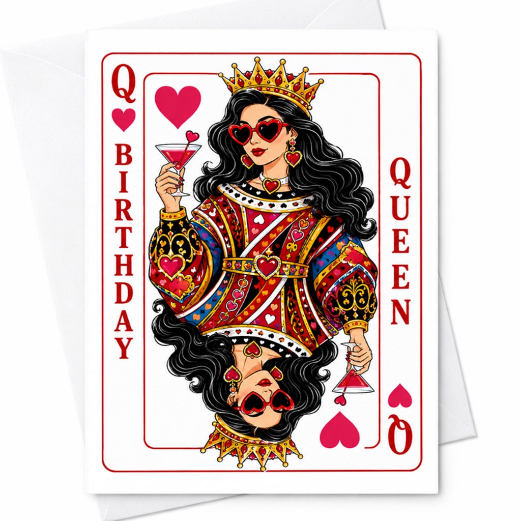 Birthday Queen Funny Birthday Card Queen Of Hearts Design For Best Friend Sister Mom Daughter Trendy Bday Card C2513