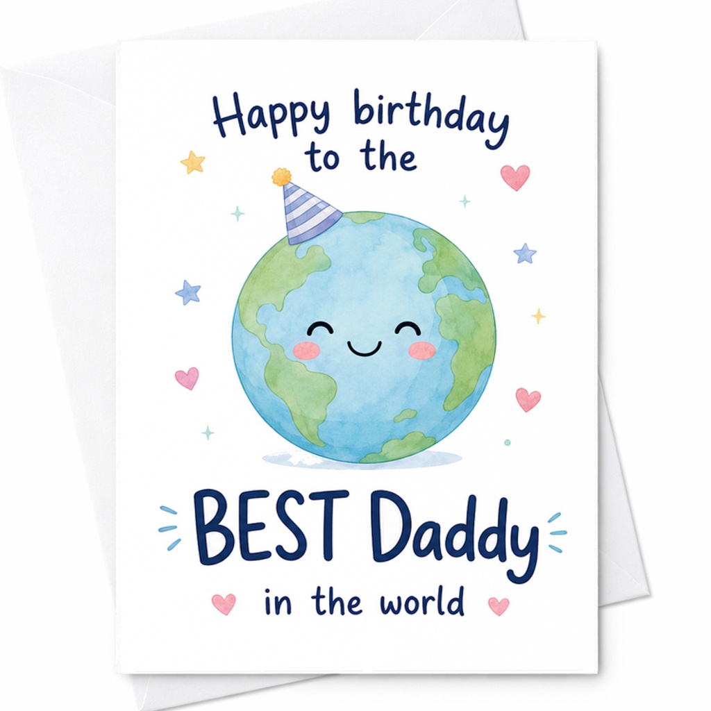 Happy Birthday To The Best Daddy In The World Birthday Card Cute Earth Design For Dad From Kids Sweet Birthday Card C2519
