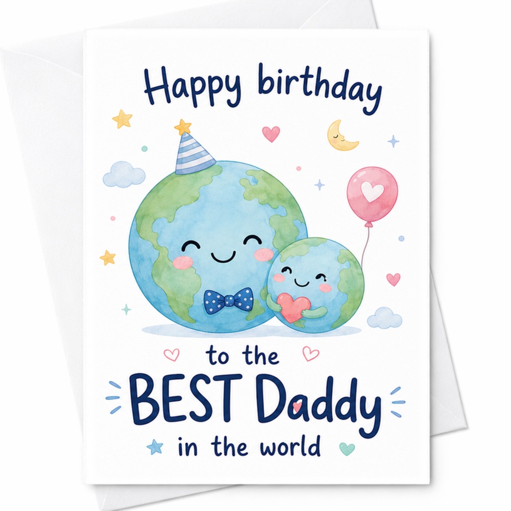 Happy Birthday To The Best Daddy In The World Birthday Card Cute Earth Design For Dad From Kids Sweet Father's Day Card C2520