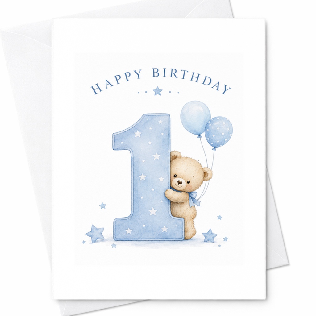 Happy Birthday 1st Birthday Card Cute Bear Design For Baby Boy Or Girl First Birthday Celebration Adorable Keepsake Card C2535