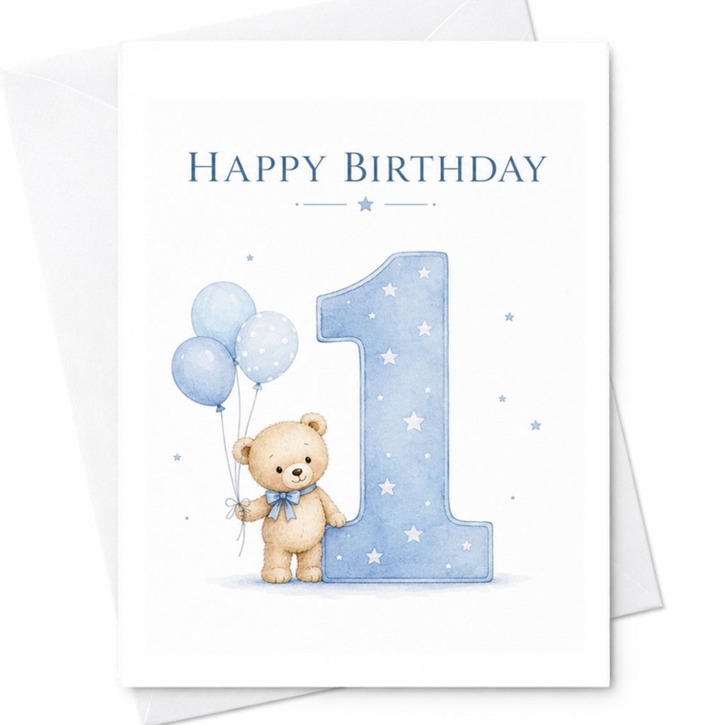 Happy Birthday 1st Birthday Card Cute Teddy Bear Balloons Adorable First Birthday Card For Baby Boy Celebration Keepsake C2536